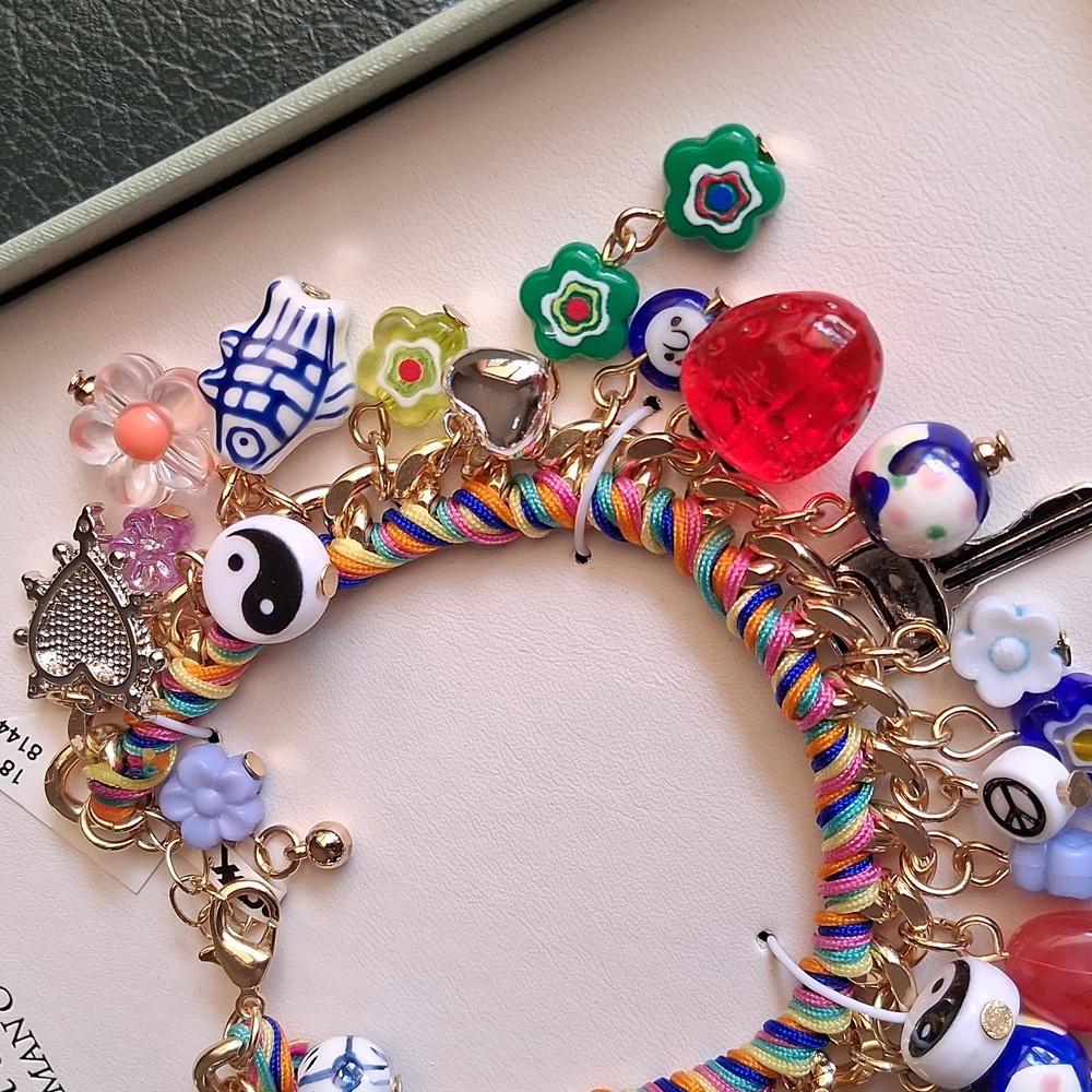 Multicolor Ceramic & Cubic Zirconia Charm Bracelet. NIB. Absolutely Gorgeous!!💜 - Picture 8 of 13